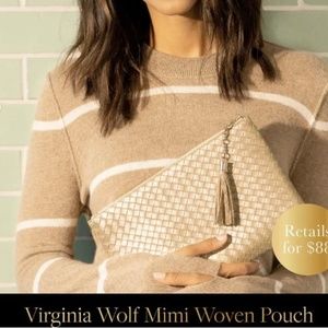 Virginia Wolf Mimi Vegan Woven Gold Clutch handbag 7"x11" NWT